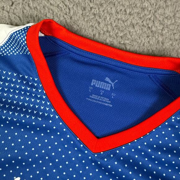 Puma Cuba National Team Soccer Jersey Womens Large Blue V-neck Football Kit - Picture 3 of 10